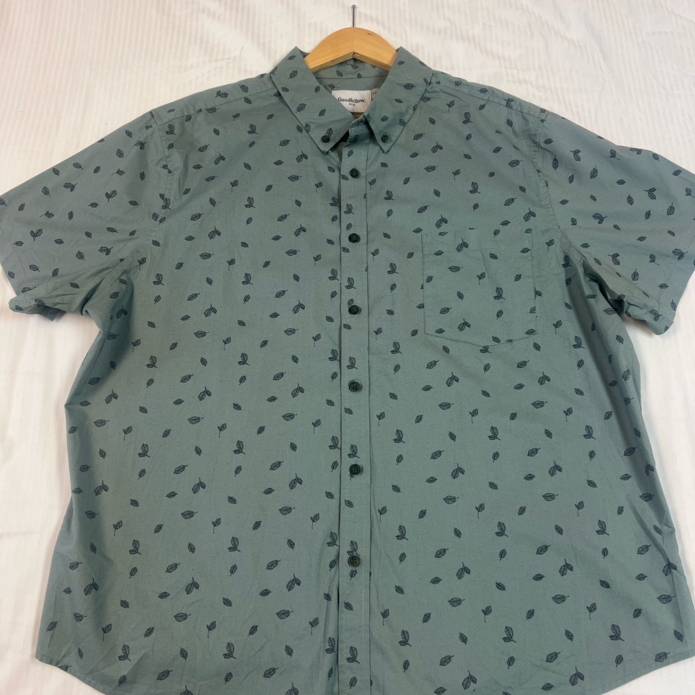 Good fellow Short Sleeve Men's Green Leaf Print Shirt button Down